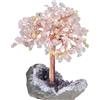 Nupuyai Quarzo rosa & cristallo di rocca & citrino albero della vita in pietra su base geodo naturale, Feng Shui albero di cristallo fatto a mano per la decorazione della casa e Reiki Chakra