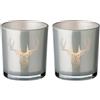 EDZARD Set 2 Portalumini in vetro (H 8 cm, Ø 7 cm), testa di cervo, grigi | bicchiere porta tealight, brilla d'argento con la candela, lumini candele, centrotavola, decorazione tavola, idea regalo