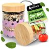 Kamoro HOME & KITCHEN Contenitori salvafreschezza in vetro con coperchio in bambù sostenibile - contenitori in vetro di diverse dimensioni con elastici - lattine/contenitori senza BPA (set da 2)