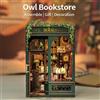 CUTEBEE Kit angolo libro fai da te Casa delle bambole in legno in miniatura con luci Inserto per libreria Modello di decorazione puzzle 3D per regali Libreria gufo