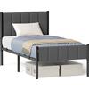 VASAGLE Struttura letto singolo, 90 x 190 cm, con testiera imbottita, metallo, capacità di carico 250 kg, facile montaggio, grigio ardesia