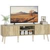 HOMCOM Mobile TV Homcom da 140 cm, mobiletto per TV fino a 65 pollici, con 2 ante, 2 vani aperti, ripiano regolabile e gambe in legno di pino, mobile TV per soggiorno, camera da letto, finitura in rovere.