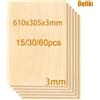 Dofiki 15/30/60 pezzi 305x610x3mm Compensato di tiglio, Foglio di legno compatibile con laser per incisione e taglio laser P2, pittura, modellismo