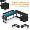 Mihtrov Scrivania ad angolo Mihtrov L con lampade LED, ampia scrivania da gaming, dotata di 2 prese elettriche, 2 porte USB + 1 porta Type-C, con 2 cassetti e supporto per schermo, scrivania per casa, gioco e