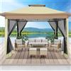 COBIZI Gazebo 3x3m Impermeabile e Resistente all'Inverno, Tenda da Giardino con Zanzariera, Tetto Doppio Pieghevole, Padiglione Tonnellato con Sacchi di Sabbia per Giardino e Prato