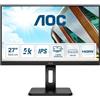 AOC U27P2 Monitor PC 27'' IPS 4K Ultra HD 3840x2160 350 cd-m² 4 ms Hub USB 3.2 AMD FreeSync colore Nero