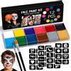 ShadowRealmTech Truccabimbi Halloween Make Up 12 Colori Bambini Adulti | Kit Trucco Viso Makeup Pittura, Trucchi per Bambina Face Body Painting con 32 Stencil e 2 Pennelli per Cosplay Carnevale