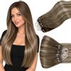 Hetto Extension Microring Capelli Veri per Allungamento 50ciocche 55cm | Eventi Speciali e Appuntamenti Romantici, Aspetto Naturale, Applicazione a Freddo, Castano Chiaro con Meches Bionde, 50g