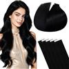 Hetto Extension Capelli Veri Biadesivo Nero 30cm 20pz 30g | 100% Remy umani, cuticole intatte, anti-groviglio. Adesivo invisibile, facile applicazione. Per matrimonio e uso quotidiano.