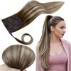 RUNATURE Coda Capelli Veri Extension Balaygae Castano 30cm 70g #3/8/22 | Coda Capelli Extension,Dritto Lisci,Balayage Naturale,Volume Extra