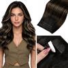 LaaVoo Genius PU Trama Extension Capelli Veri Biadesivo Balayage Castano Scuro a Marrone Chiaro e Biondo 40cm 90g 4pcs, Capelli Remy, Setosi e Lucenti, per Look alla Moda #2-8-2