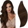 RUNATURE Extension Capelli Veri Biadesivo Castano 20 Pezzi Invisibile #4 | Extension Biadesive Capelli Veri Marrone 25cm 30g，Dritto,Lisci,Effetto Naturale