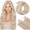 LaaVoo Extension Biadesive Capelli Veri Iniezione Cuciti Invisibili Biondo Sporco Highlight Biondo Candido 40cm 40g 20pcs, Capelli Umani Remy, Morbidi e Setosi, Sposa e Matrimonio #18-613