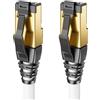 deleyCON 0,5m Cavo LAN CAT8.1 Patch Rete - Cavo RJ45 LAN DSL Rame Schermatura S/FTP 2000 MHz 40 Gbit - CAT.8 Ethernet Connettore RJ45 Placcato Oro - Bianco