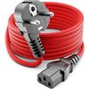 deleyCON 1m Cavo di Alimentazione Nylon Tipo F a C13 90° - Rosso | Cavo elettrico, cavo di alimentazione IEC, spina di sicurezza angolata a 90°, per PC, computer, monitor, stampante