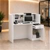 PREMTURE Bancone reception con vano e serratura 140 × 60 × 110 cm bianco | Cassetto con serratura Armadietto capiente Ripiani aperti Piano di lavoro Design moderno