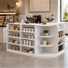 PREMTURE Bancone reception a L 180 x 120 x 100 cm bianco con portaoggetti | 2 cassetti armadietto chiuso vani aperti ampio piano di lavoro spazio ben organizzato