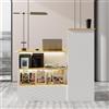 PREMTURE Banco reception, tavolo da reception, bancone con illuminazione a 3 colori, tavolo reception con 1 cassetto e 1 armadio, bancone con area espositiva aperta con 2 scomparti bianco + legno naturale
