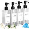 RTUOHUIN Set di 4 flaconi in plastica per shampoo, 500 ml, dispenser per sapone, dispenser per shampoo, dispenser marrone con imbuto ed etichette impermeabili, per cucina, bagno, bagno