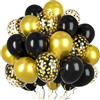 Ousuga Palloncini Oro Nero 50 Pezzi 12 Pollici con Coriandoli, per Compleanno Natale Capodanno Laurea Battesimo Matrimonio Decorazione