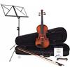 gear4music Student Plus Violino 3/4 + pacchetto accessori by Gear4music, anticato | Corpo in Abete ed Acero, Finiture Tradizionali in Ebano, Spalliera, Colofonia e Stativo Inclusi, Archetto in Crine e Custodia