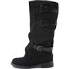 MISSCAI Stivali Donna con Tre Fibbie Regolabili e Tacco Basso 3 cm | Stivaletti biker al polpaccio, boots invernali gambale morbido arricciato alto 34 cm, punta tonda, finitura effetto camoscio