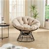 REXO Sedia Papasan in rattan, comoda sedia ergonomica, girevole a 360°, per interni ed esterni, con cuscino morbido e spesso, ideale per soggiorno, camera da letto, sala lettura, telaio marrone