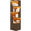 Azkoeesy Vetrina Angolare con illuminazione a LED tramite App, 180 x 45 x 43,5 cm, Mobile Alto con 2 Cassetti e Libreria a 4 Ripiani, Robusto MDF, Adatto a Soggiorni e Ingressi, marrone
