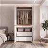 Ktipm Armadio 4 Ante con Cassetto Per Gioielli e Appendiabiti | Mobile Camera da Letto Guardaroba Armadio con 2 Cassetti Portaoggetti, 90x50x200 cm, Colore Legno+Bianco