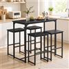 GOKHOMX Tavolo da Bar con 4 Sgabelli, Salvaspazio, Effetto Marmo Nero | Set Tavolo Alto (100x50x90cm) e 4 Sedie | Struttura in Metallo | per Cucina Sala da Pranzo Angolo Bar Bistrot e Piccoli Spazi