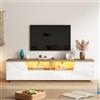 MURUL TV Schrank 180x40x46 cm con 2 cassetti e 2 ante, Stand per TV, Televisore con LED, Lowboard lucido e tavolo TV, Adatto per televisori fino a 75 pollici, bianco + intreccio di colori legno