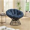 REXO Sedia Papasan in rattan, comoda ed ergonomica, girevole a 360°, per interni ed esterni, telaio marrone con morbido cuscino spesso blu navy, ideale per soggiorno, camera da letto, sala lettura