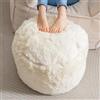 HIGOGOGO Pouf rotondo in finta pelliccia, con imbottitura in schiuma, 50 x 35 cm, poggiapiedi, per soggiorno, colore: beige
