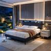 BIYFSDS Letto matrimoniale imbottito, 140 x 200 cm, con LED e USB, letto imbottito con vano portaoggetti, telaio con rete a doghe, testiera imbottita, lino, grigio (grigio, 140 x 200 cm)