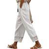 XOUSAEKM Pantaloni in lino bianco da donna Petite Relax Fit Boho estivi casual leggeri pantaloni a palazzo fluidi da donna estivi eleganti pantaloni in pizzo vintage con tasche per vacanze e viaggi