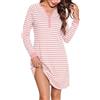 Bresdk Camicia da notte da donna a maniche lunghe, a righe, scollo a V, con bottoni