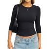 Tomwell Maglietta estiva da donna con maniche a 3/4, girocollo, slim fit | 92% cotone, jersey elasticizzato, maniche a tre quarti, casual, per uscire