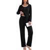 Uniexcosm Pigiama Donna Invernale, Pizzo, Manica Lunga | Scollo a U con pizzo, pattina a 3 bottoni, pantaloni dritti con coulisse e tasche, per la notte e il relax in casa