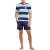 POMPEA Pigiama Uomo Lucio in Cotone, Pigiama Corto con T-Shirt a Righe Scollo Serafino e Pantaloncino Tinta Unita con Tasche Laterali