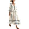 Generico Vestito Donna Estivo Kaftano Boho Chic in Cotone e Abito Lungo Etnico Lino con Tasche e Scollo a V Prendisole per Mare Spiaggia Vacanza Stile Oversize Traspirante