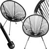 tectake® Set 2 Sedie Santana, Confortevole Set Sedie in Stile Retrò, Robusto Telaio in Acciaio, Corde Elastiche in Polietilene, Adatto per Interni ed Esterni - Nero