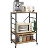 HOMCOM Scaffale da Cucina a 3 Livelli Stile Industriale 60x40x84 cm Teak | Mobile per Microonde, Portavivande con Ruote e 4 Ganci, Struttura in Acciaio, per Soggiorno e Salotto
