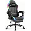 Devoko Sedia da Gaming RGB - Sedia da Ufficio Ergonomica con Funzione Massaggio e Poggiapiedi Telescopico, Schienale Regolabile (90-135°), Portata Massima 150 kg, Esperienza di Gioco Immersiva, Nero