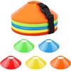 Fousenuk 50 Pezzi Coni da Allenamento, Coni a Disco (5 Colori) | Rotondi Cinesini per Allenamento con Cinghia di Bloccaggio e Borsa a Rete, per l'Allenamento del Calcio, Marcatura del Campo