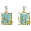 Generic Orecchini pendenti da donna, in oro verde menta, stile vintage con cornice portafoto, gioielli vintage vittoriani per matrimoni o abiti da sera formali