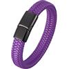 Ayoiow Bracciale A Catena in Acciaio Uomo Pelle Bracciale Intrecciato con Fibbia Nera Bracciale in Acciaio per Uomo