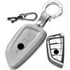 CZEMAM Custodia in pelle per chiave auto per BMW X1 X3 X4 X5 X6 X7 2018 | Custodia protettiva morbida per chiave BMW serie 1 2 3 4 5 6 accessori M5 portachiavi auto con portachiavi grigio 4 pulsanti