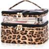 Daelesr 2 in 1 Beauty Case Donna, 22x16x15cm, Pochette Trucchi Grande con Borsa per Pennelli, Maniglia, Divisorio Impermeabile, Leopardato & Trasparente, Truss Makeup Bag, Porta Trucchi da Viaggio per Ragazza