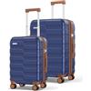 Vipbox Set 3 Valigie Rigide Espandibili Policarbonato Leggere Set Trolley da Viaggio Resistenti con Serratura TSA e 4 Ruote (Blu-Marrone, Set 55+65 cm)