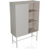 hjh LIVING Credenza con 3 vani a giorno, 1 anta SIO 82x35x130 cm, ripiano del mobile di facile manutenzione, chiusura ammortizzata, piedini in metallo, grigio chiaro